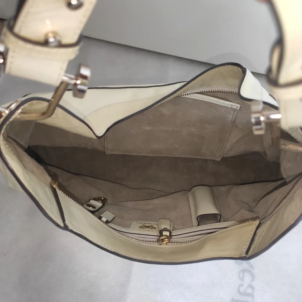 Anya Hindmarch Ivory Patent Leather Lautner Hobo
